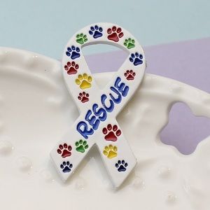 Cat Dog Rescue Multicolor Paw Ribbon Pin Brooch